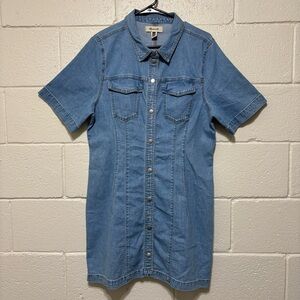 Madewell Shirtdress Women 14 Blue Denim Seamed Mini Snap Button Western DM7476